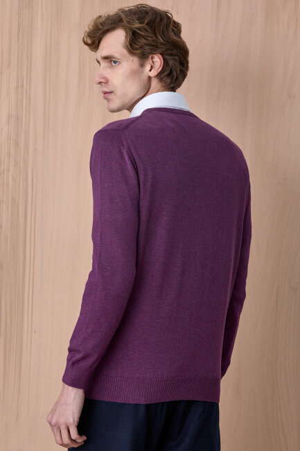 Mor %100 Pamuk V Yaka Kazak - 6