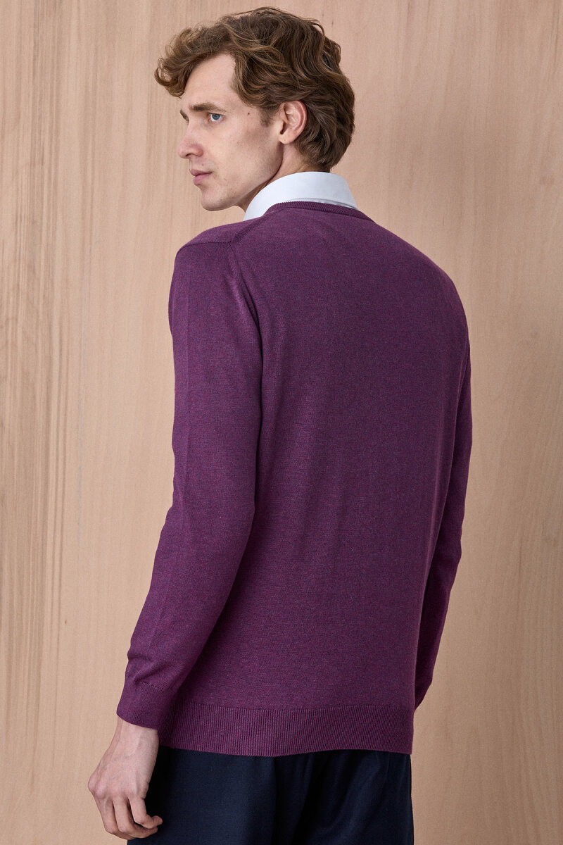 Mor %100 Pamuk V Yaka Kazak - 6