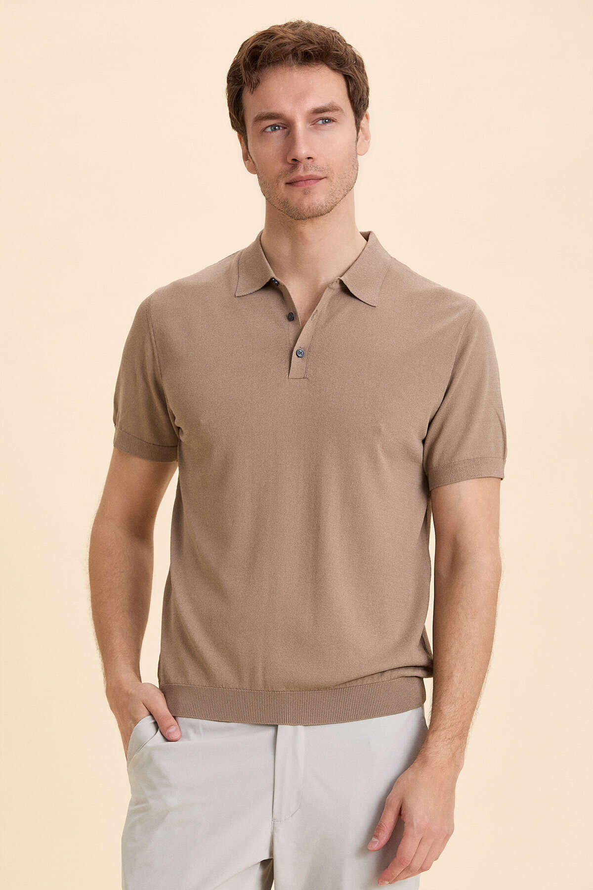 Bej Polo Triko Tişört - 5