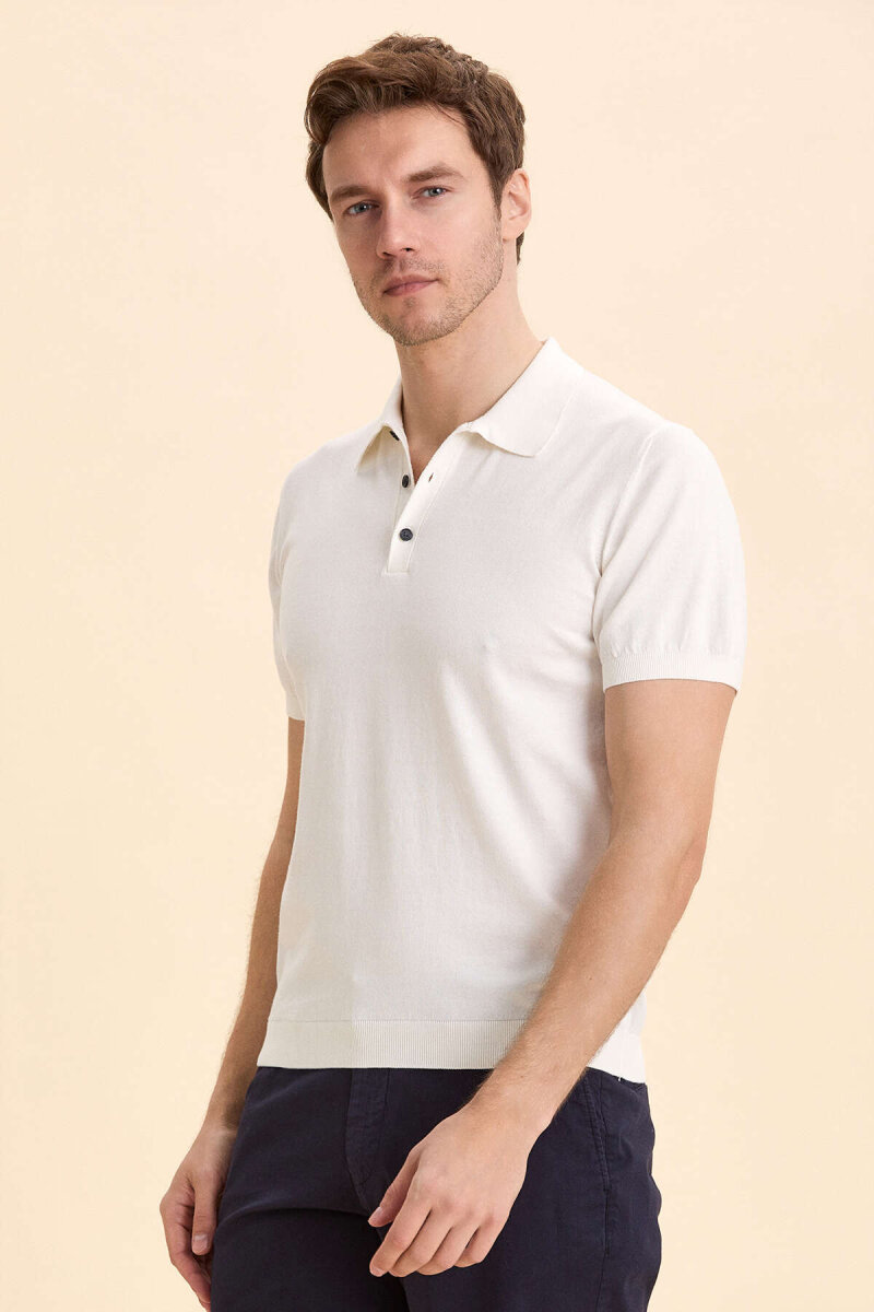 Kırık Beyaz Polo Triko Tişört - 3