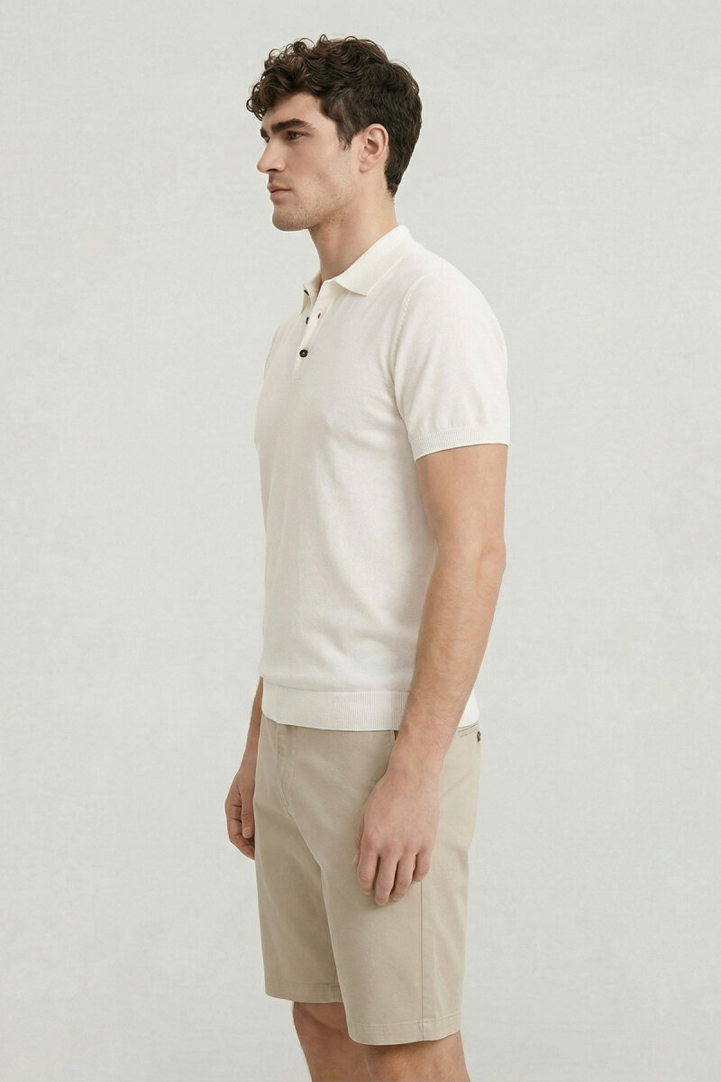 Kırık Beyaz Polo Triko Tişört - 4