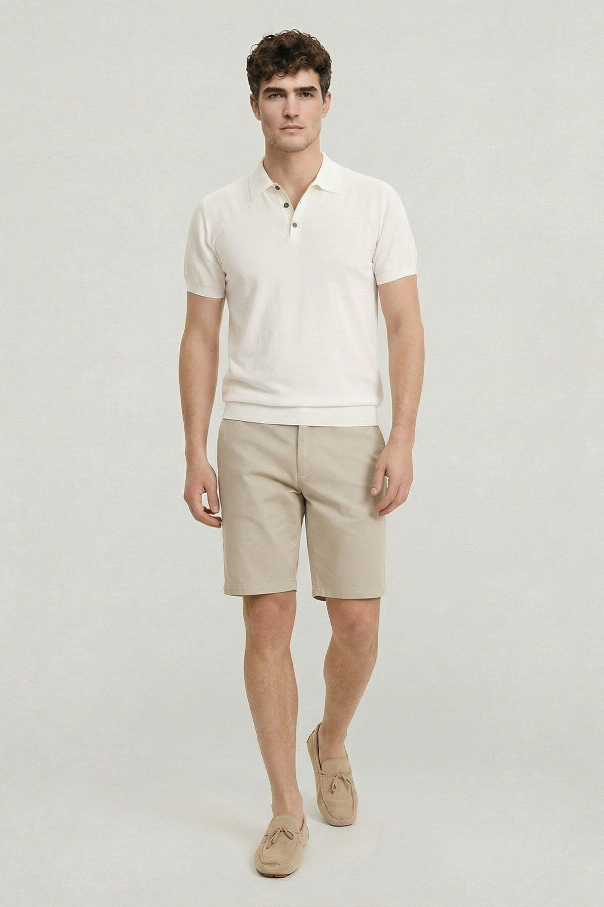 Kırık Beyaz Polo Triko Tişört - 2