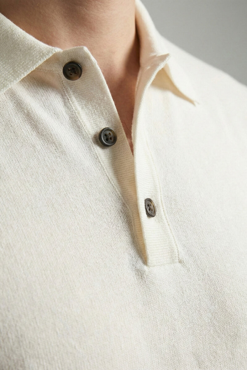 Kırık Beyaz Polo Triko Tişört - 3