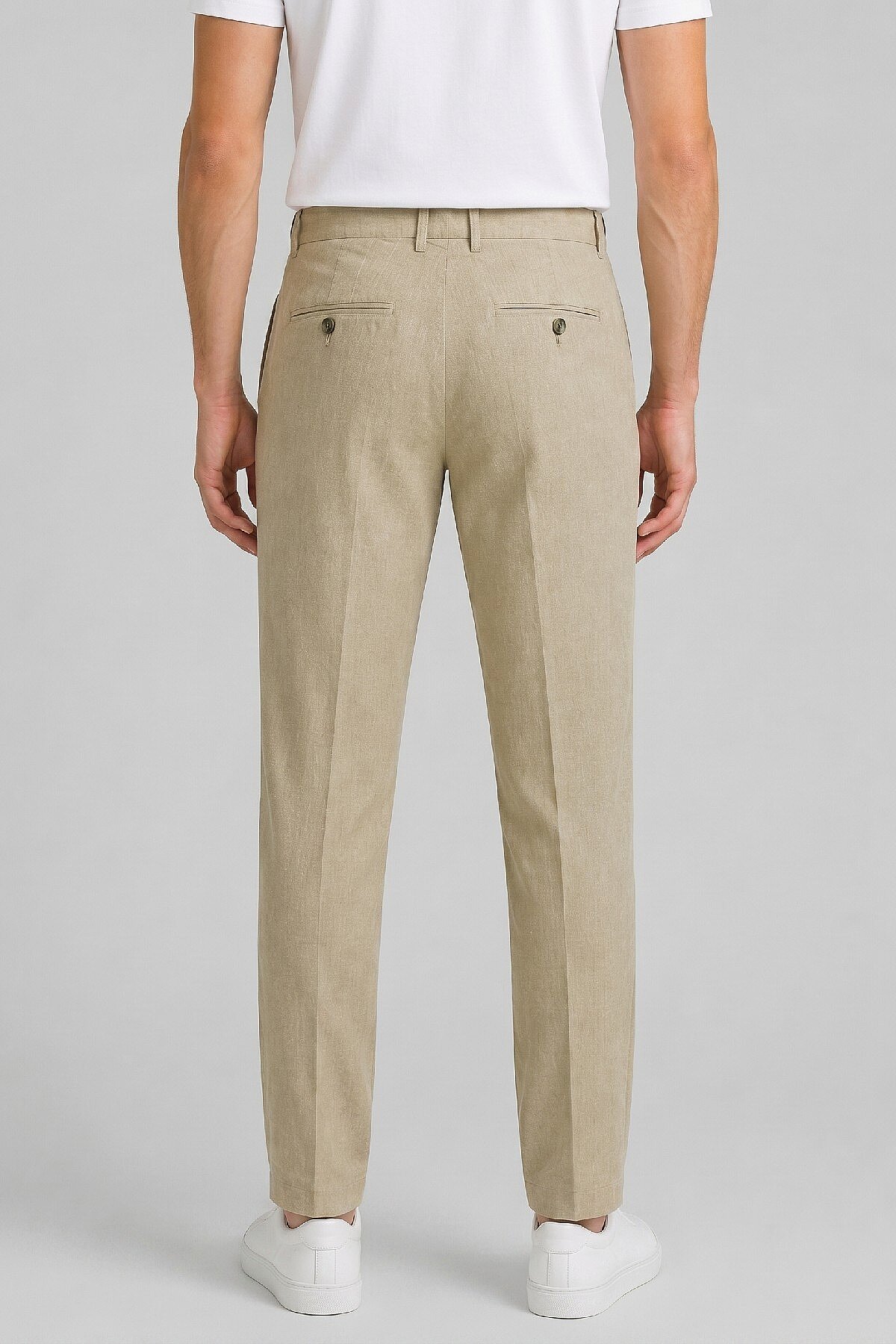 Bej %100 Keten Pantolon - 4