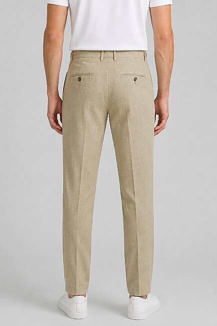 Bej %100 Keten Pantolon - 4
