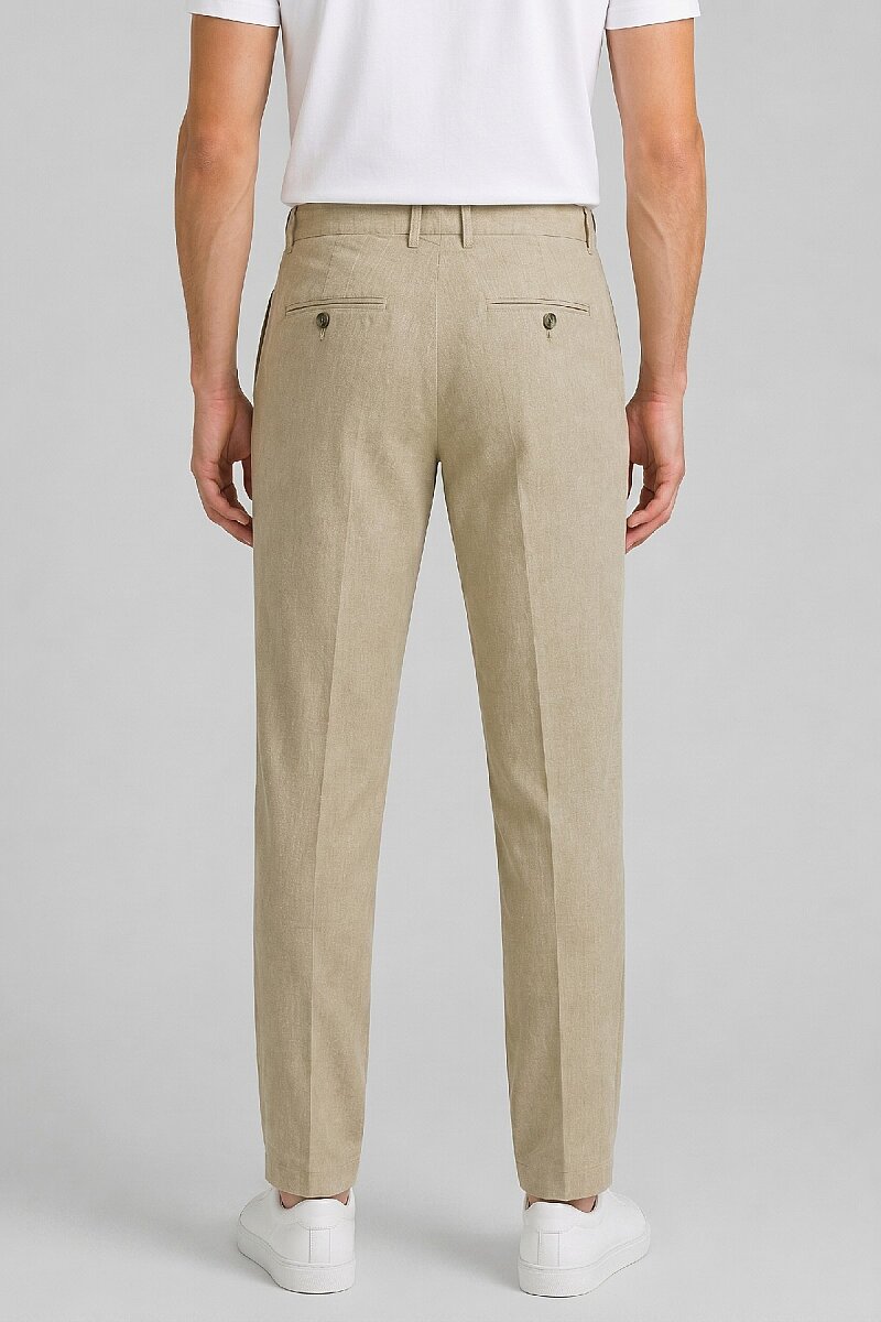 Bej %100 Keten Pantolon - 4