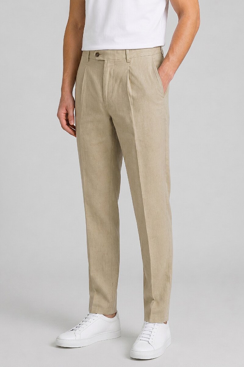 Bej %100 Keten Pantolon - 1