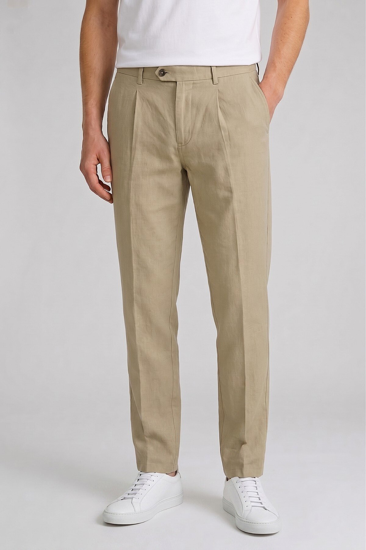 Bej %100 Keten Pantolon - 3