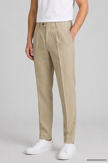 Bej %100 Keten Pantolon
