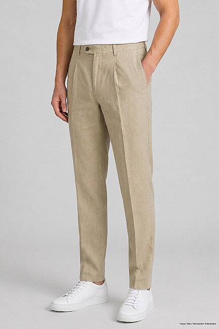 Bej %100 Keten Pantolon