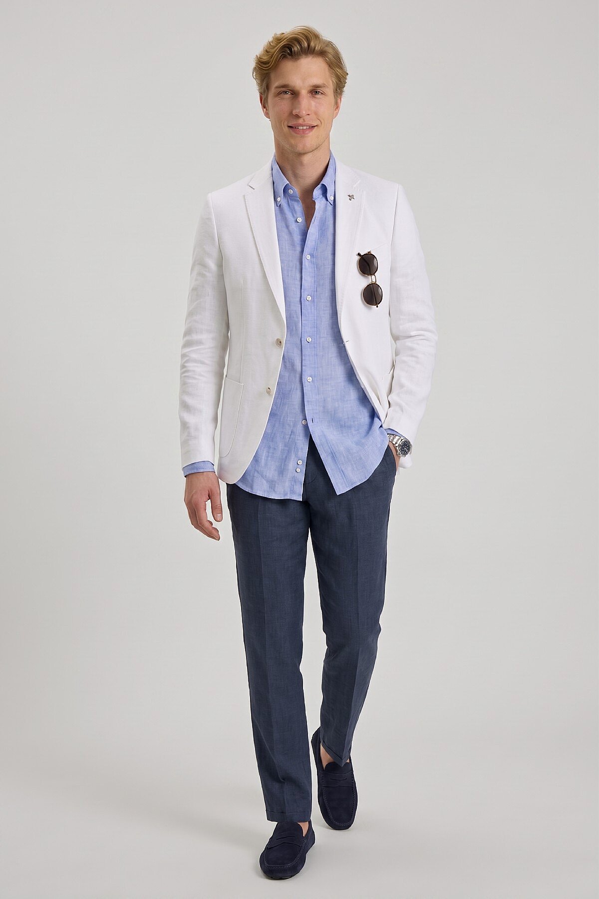 Lacivert %100 Keten Pantolon - 2