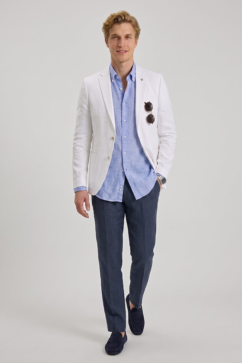 Lacivert %100 Keten Pantolon - 2
