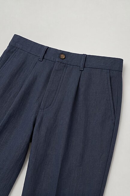 Lacivert %100 Keten Pantolon - 3