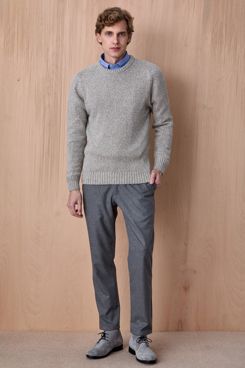 Açık Gri %100 Pamuk Yuvarlak Yaka Kazak - 3