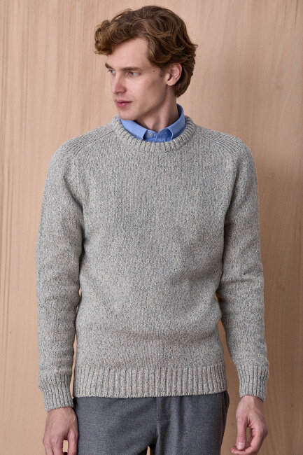 Açık Gri %100 Pamuk Yuvarlak Yaka Kazak - 5