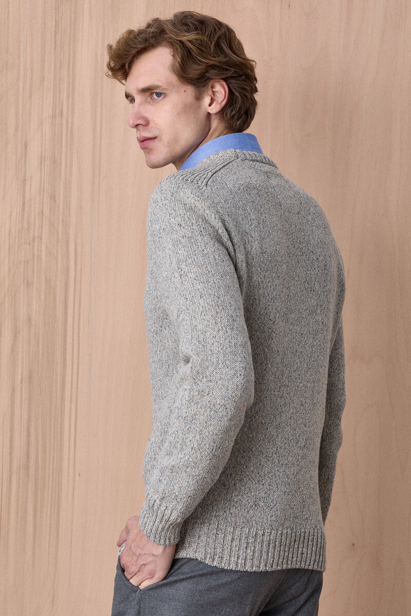 Açık Gri %100 Pamuk Yuvarlak Yaka Kazak - 6