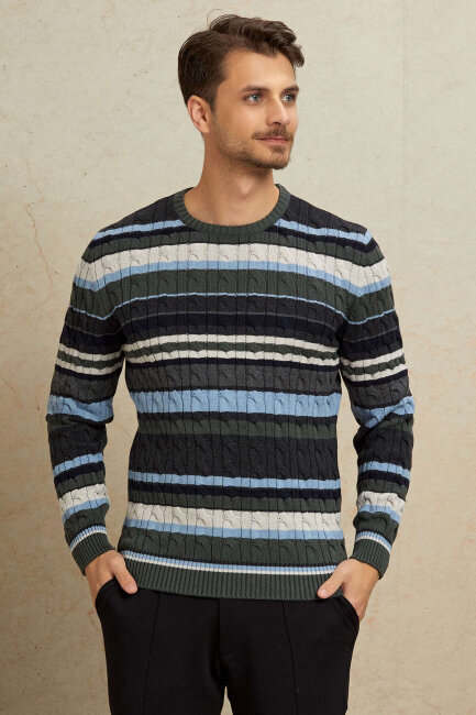 Green 100% Cotton Round Neck Sweater - 2