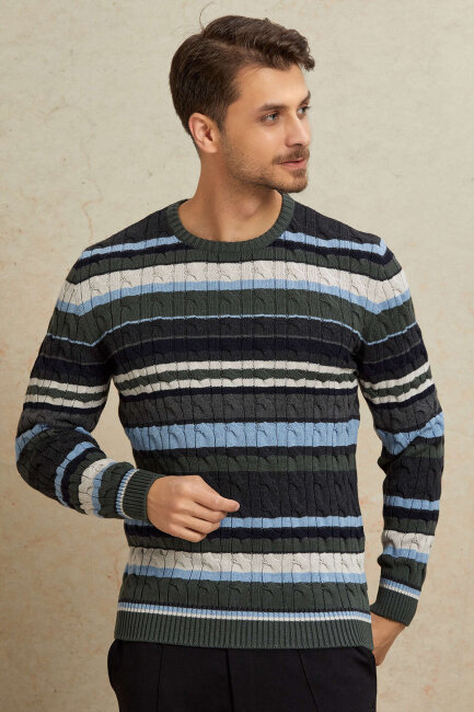 Green 100% Cotton Round Neck Sweater - 4