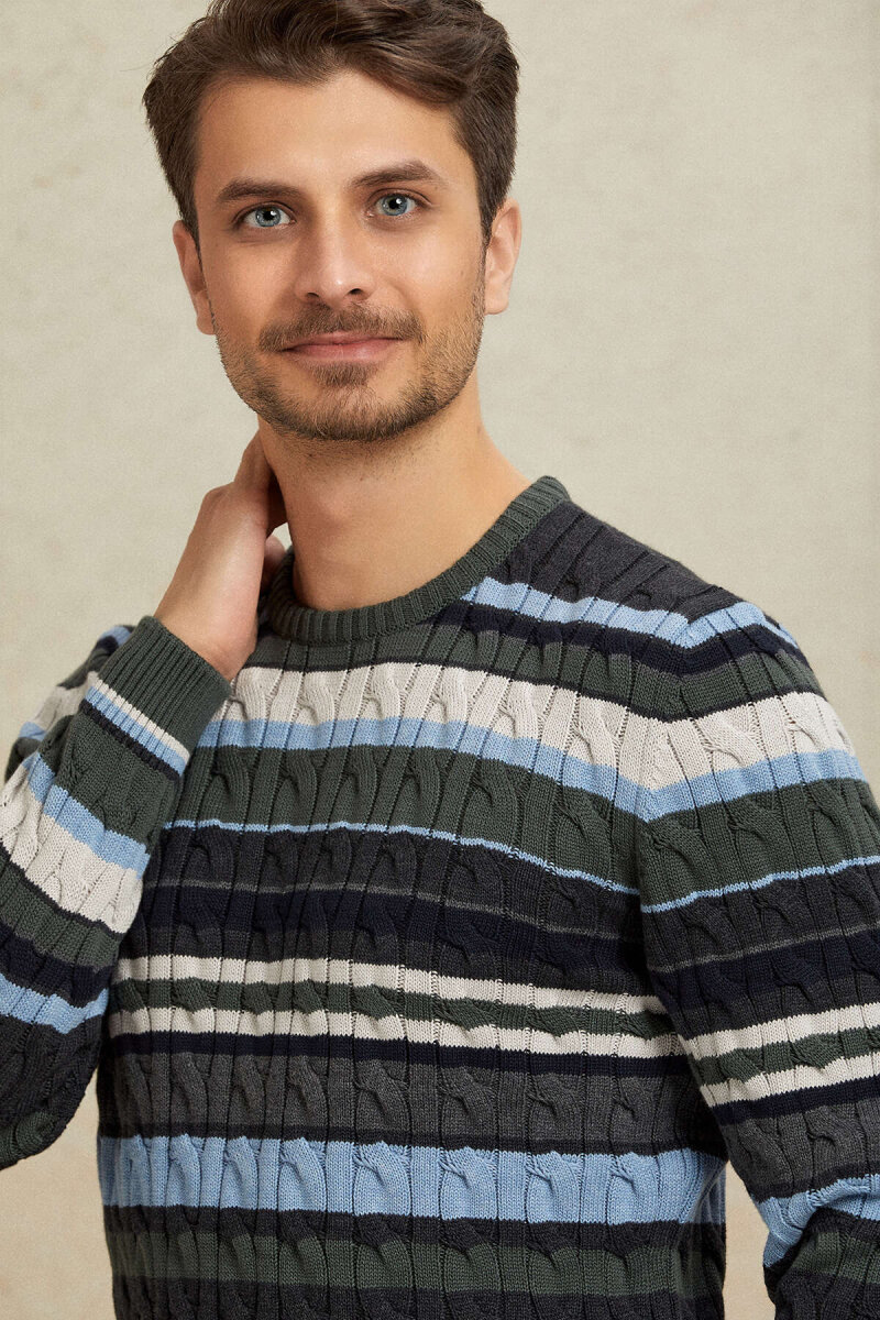 Green 100% Cotton Round Neck Sweater - 5