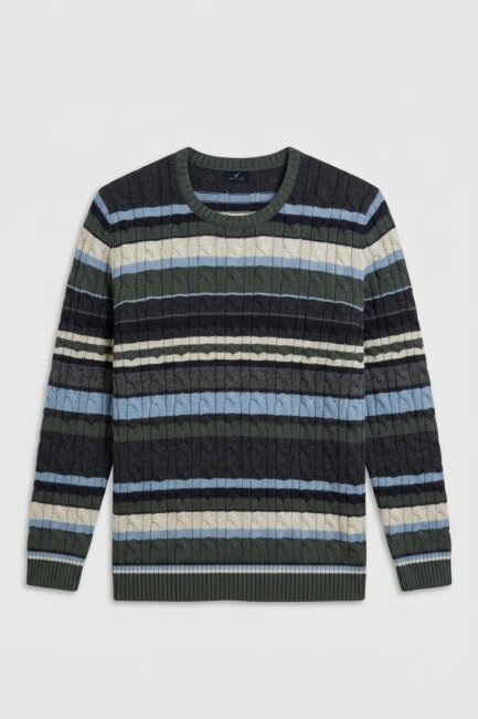 Green 100% Cotton Round Neck Sweater