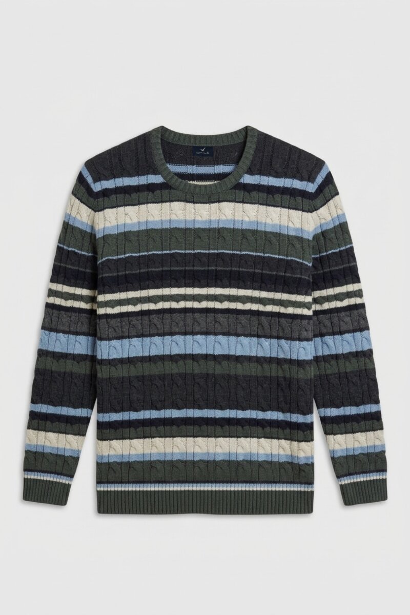 Green 100% Cotton Round Neck Sweater - 1