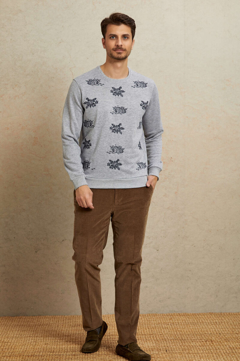 Gray Melange 100% Cotton Sweatshirt - 3