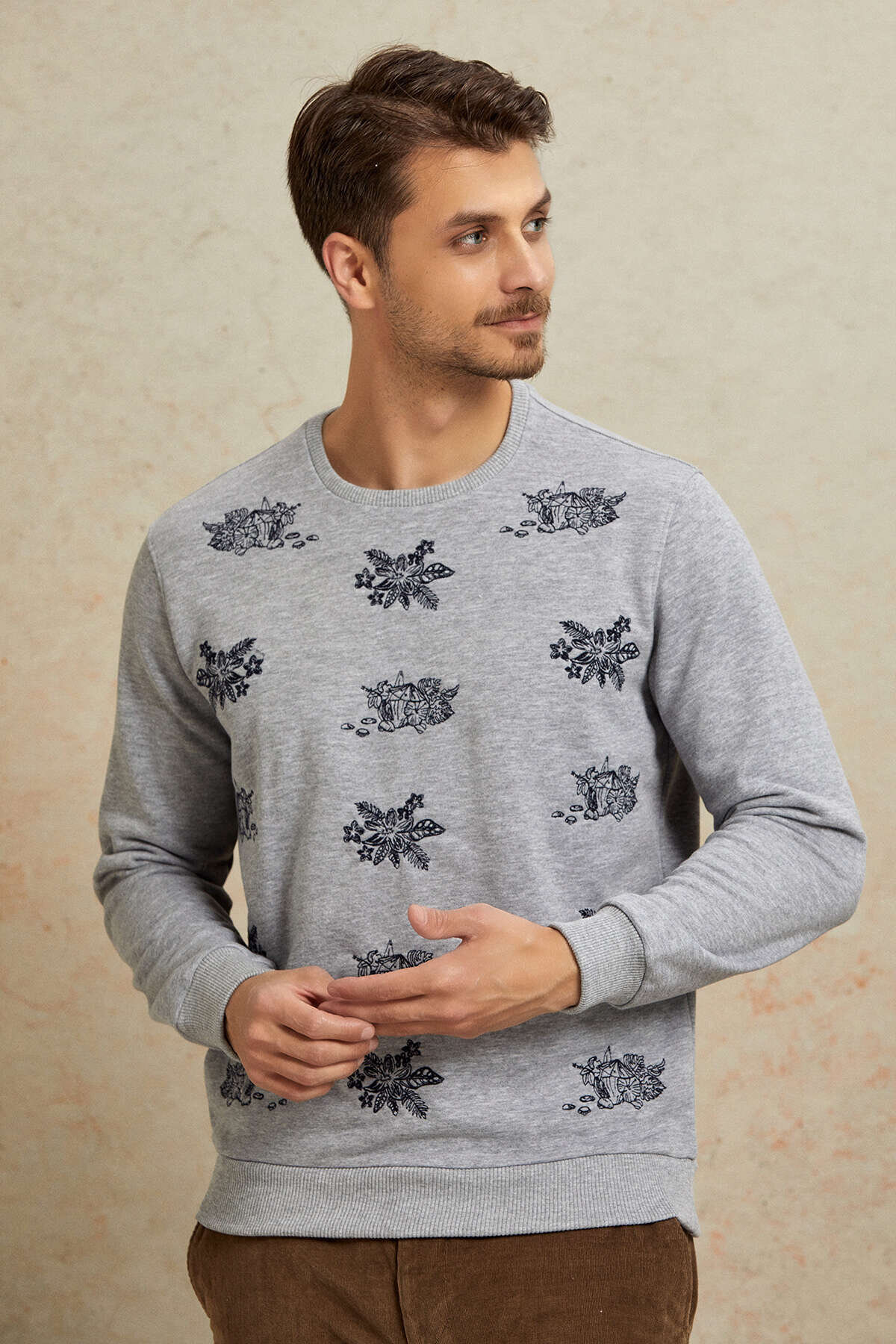Gray Melange 100% Cotton Sweatshirt - 4