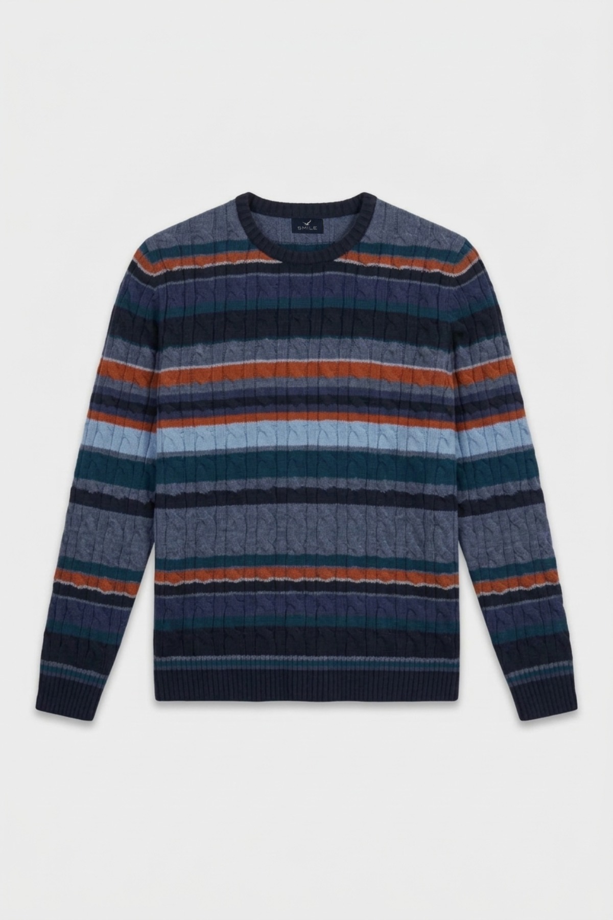 Navy Blue 100% Cotton Round Neck Sweater - 1