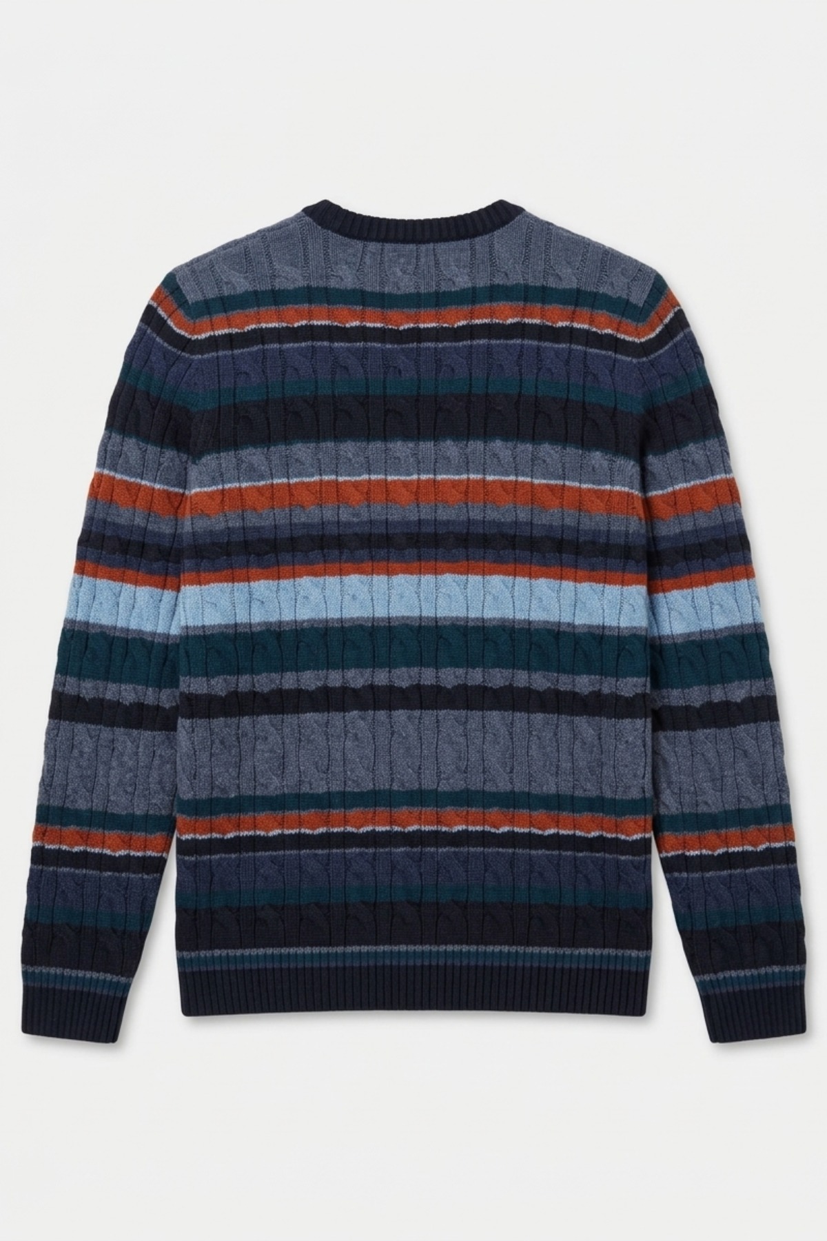Navy Blue 100% Cotton Round Neck Sweater - 5