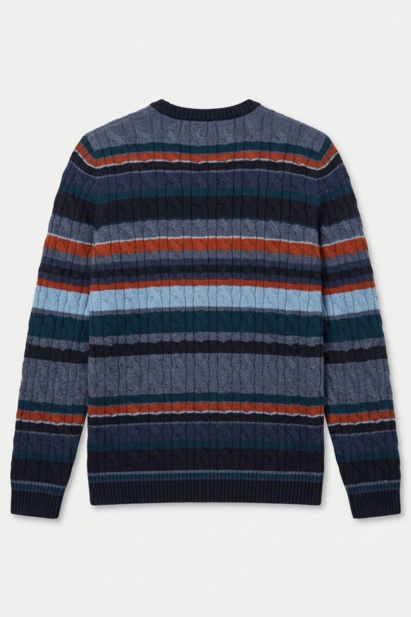 Navy Blue 100% Cotton Round Neck Sweater - 5