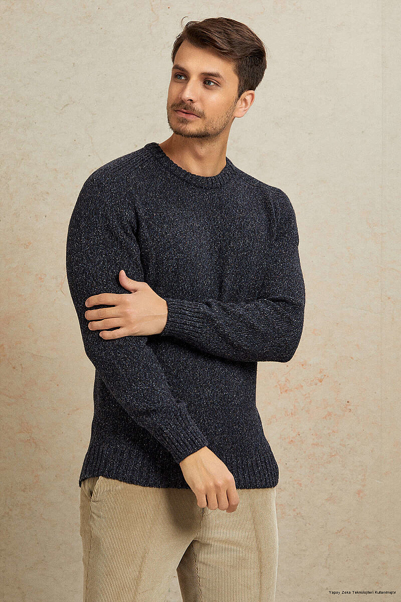 Lacivert %100 Pamuk Yuvarlak Yaka Kazak (1)