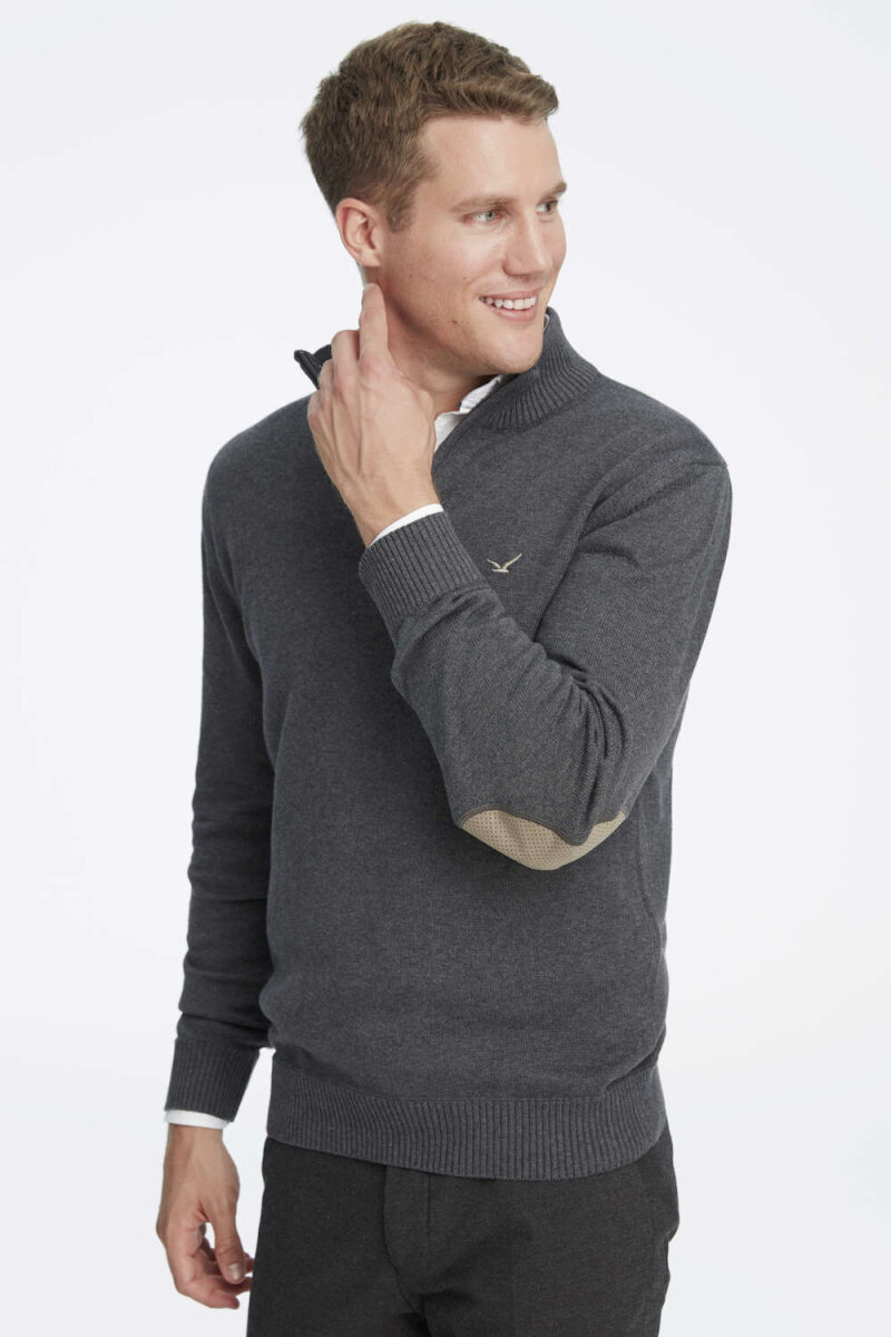 Anthracite 100% Cotton Short Zip Sweater - 2