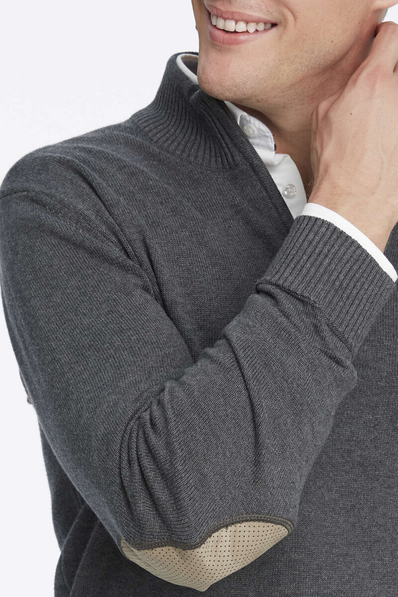 Anthracite 100% Cotton Short Zip Sweater - 3