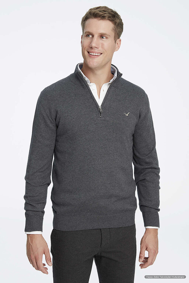 Anthracite 100% Cotton Short Zip Sweater (1)