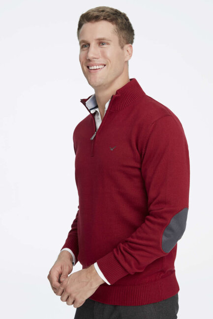 Burgundy 100% Cotton Short Zip Sweater - 2