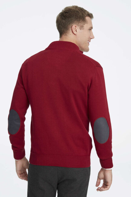 Burgundy 100% Cotton Short Zip Sweater - 4