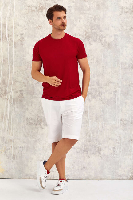 Bordo Bisiklet Yaka Basic Tişört - 1