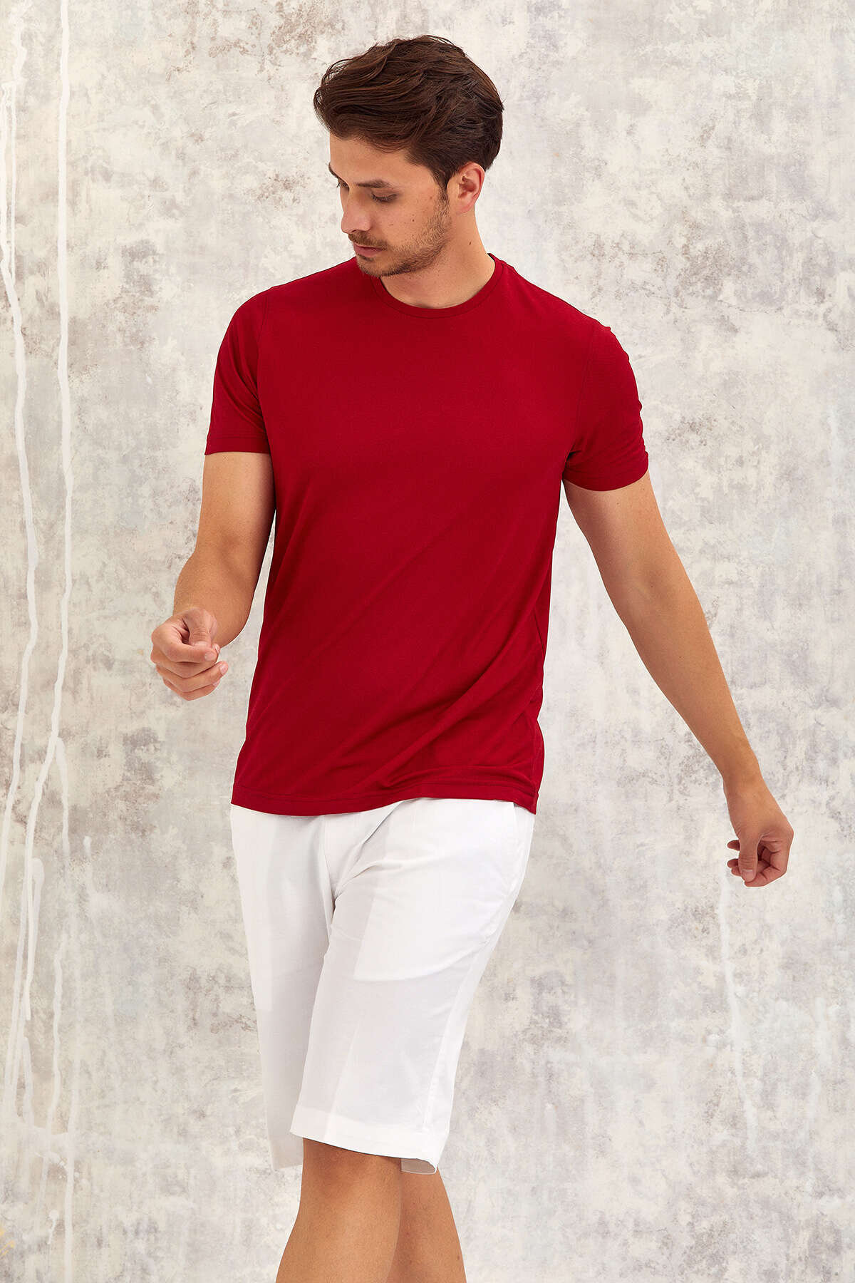 Bordo Bisiklet Yaka Basic Tişört - 3