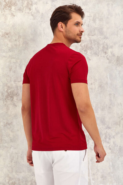 Bordo Bisiklet Yaka Basic Tişört - 7
