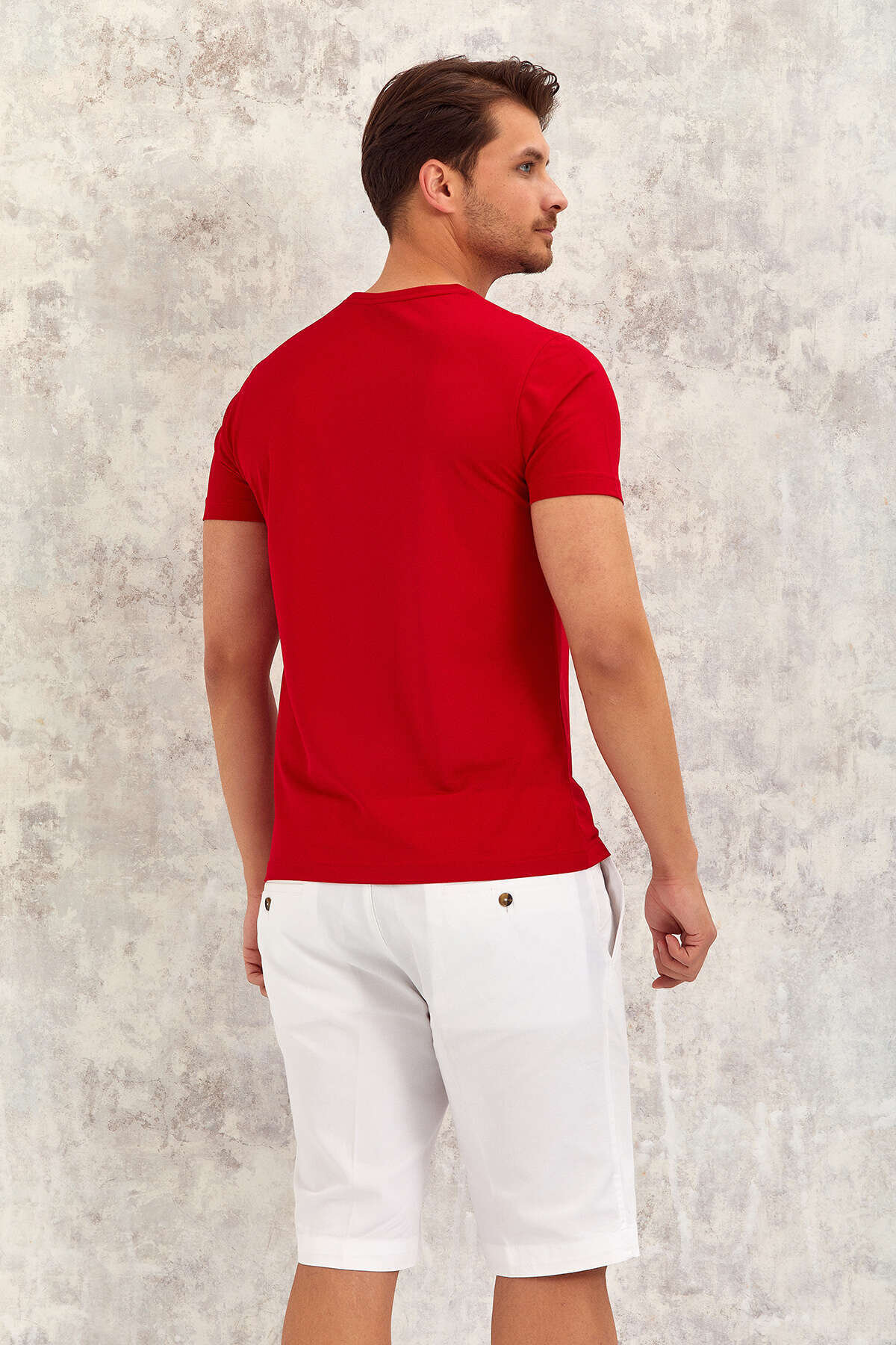 Kırmızı Bisiklet Yaka Basic Tişört - 6