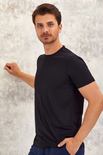 Siyah Bisiklet Yaka Basic Tişört - 6