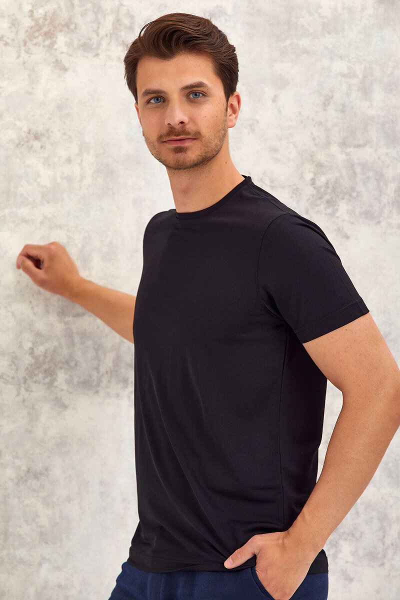 Siyah Bisiklet Yaka Basic Tişört - 6