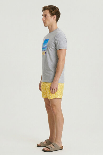 Gri Melanj Pamuklu Baskılı Tişört - 4