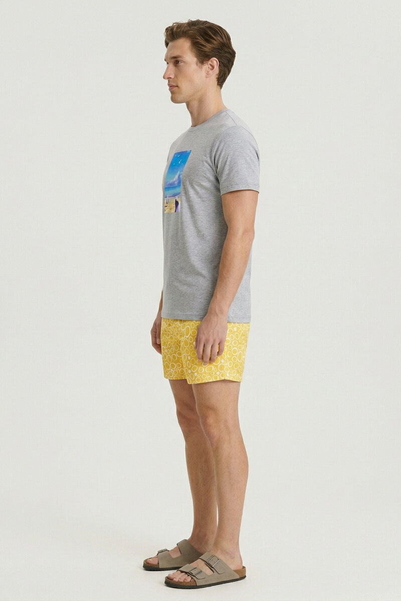 Gri Melanj Pamuklu Baskılı Tişört - 4