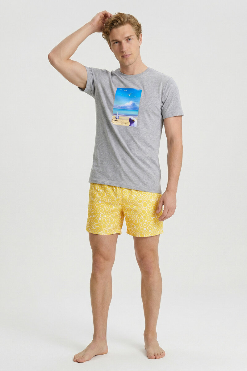 Gri Melanj Pamuklu Baskılı Tişört - 5