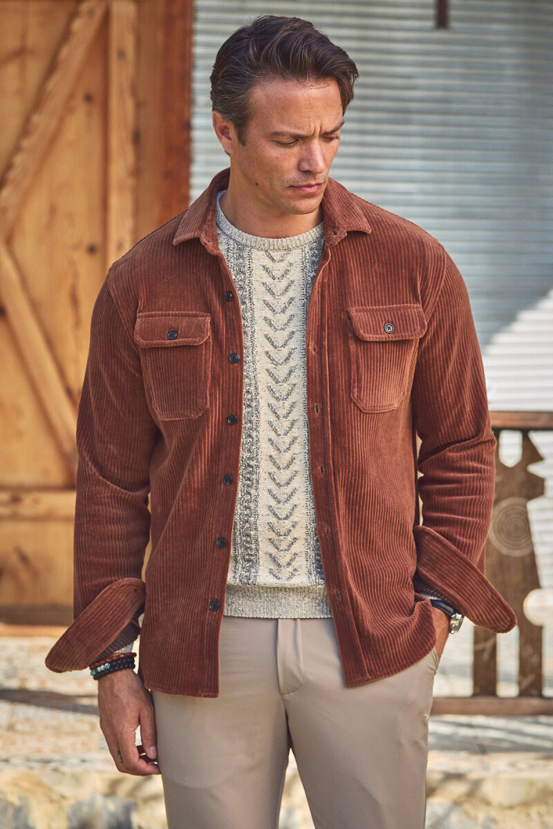 Kiremit Pamuklu Kadife Dış Gömlek - 5