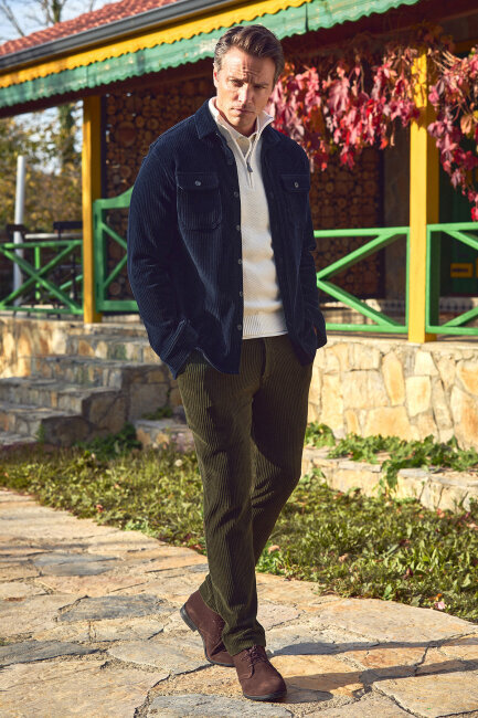 Lacivert Pamuklu Kadife Dış Gömlek - 4