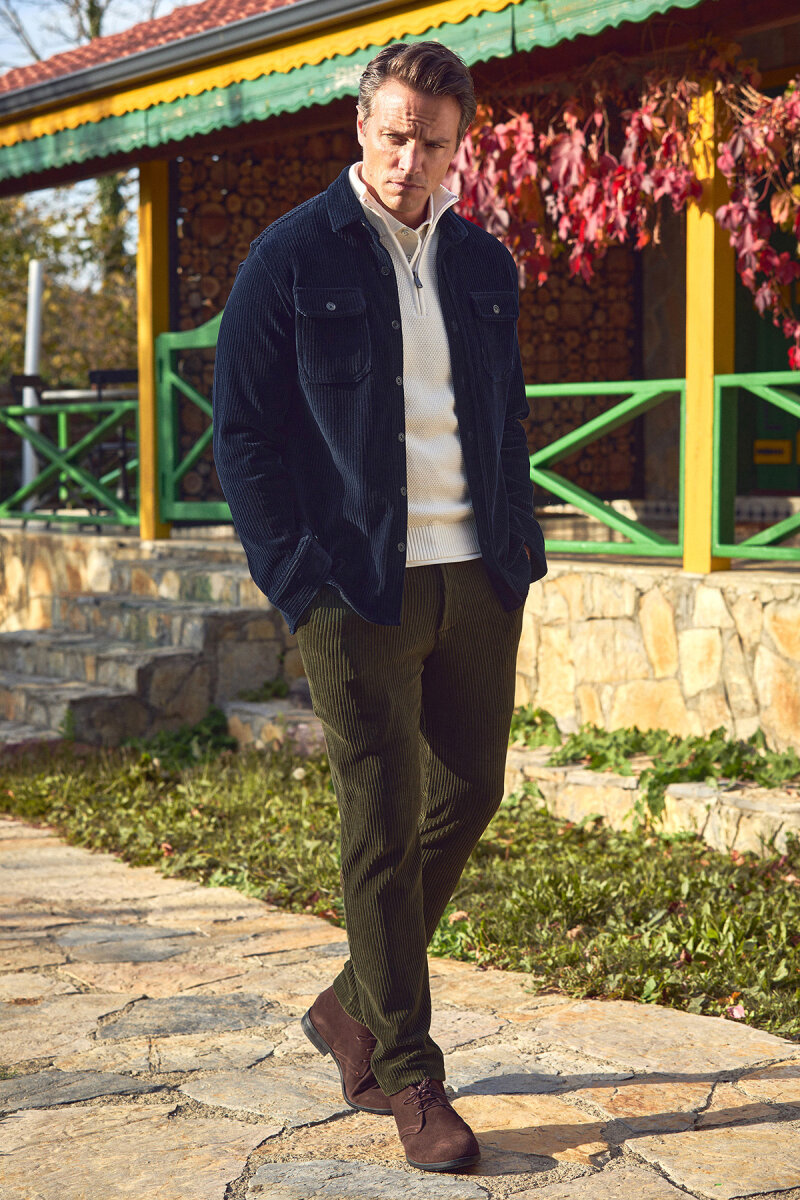 Lacivert Pamuklu Kadife Dış Gömlek - 4