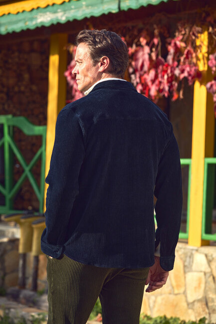 Lacivert Pamuklu Kadife Dış Gömlek - 6