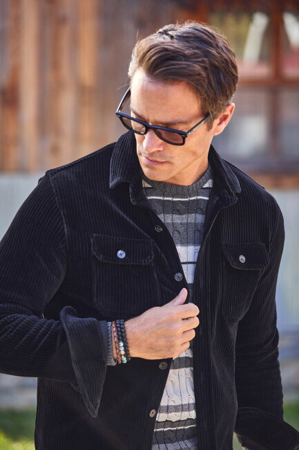 Siyah Pamuklu Kadife Dış Gömlek - 4